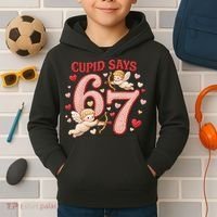 Funny Cupid Says 6-7 Valentines Day 67 Meme Kids Hoodie thumb 2