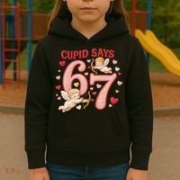 Funny Cupid Says 6-7 Valentines Day 67 Meme Kids Hoodie thumb 3