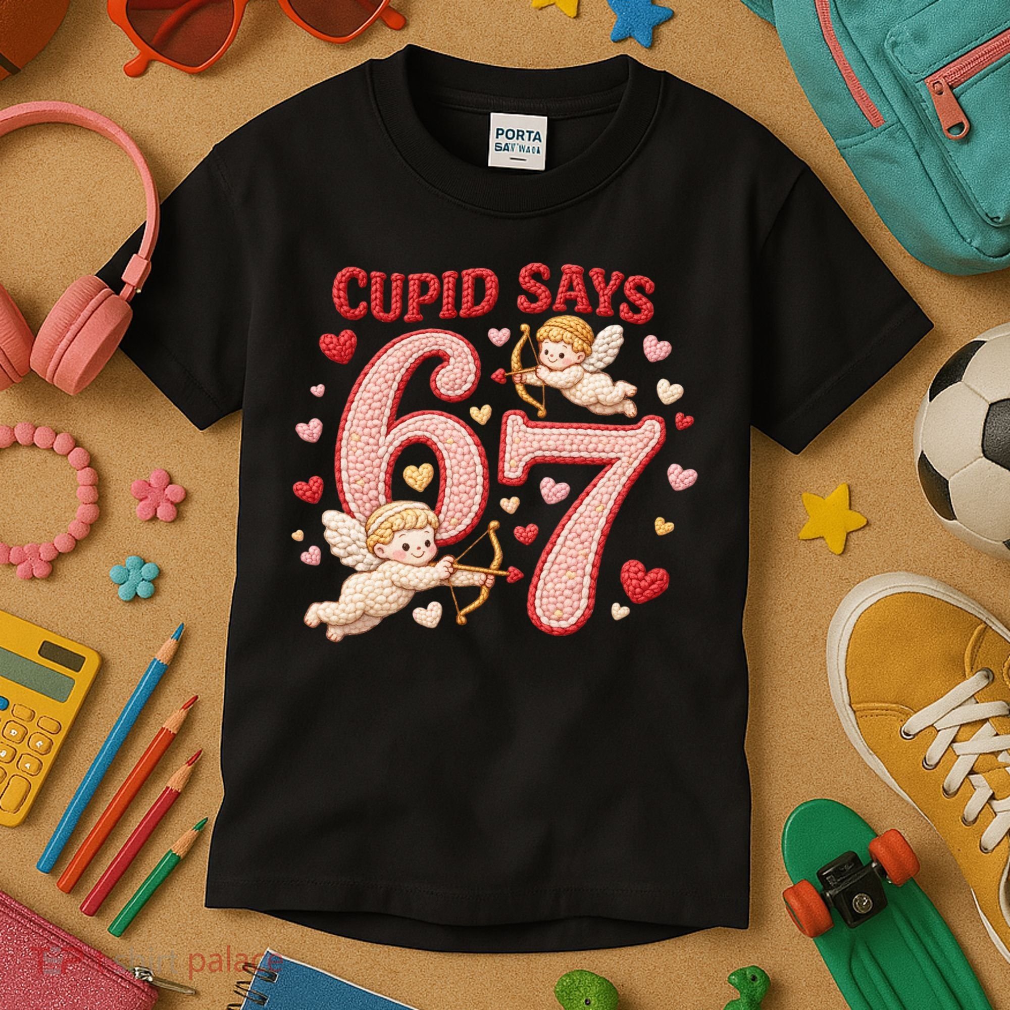 Funny Cupid Says 6-7 Valentines Day 67 Meme Kids T-Shirt