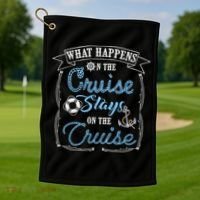 Funny Cruise Ship Vacation Gift What Happens Stays Gift Golf Towel thumb 1