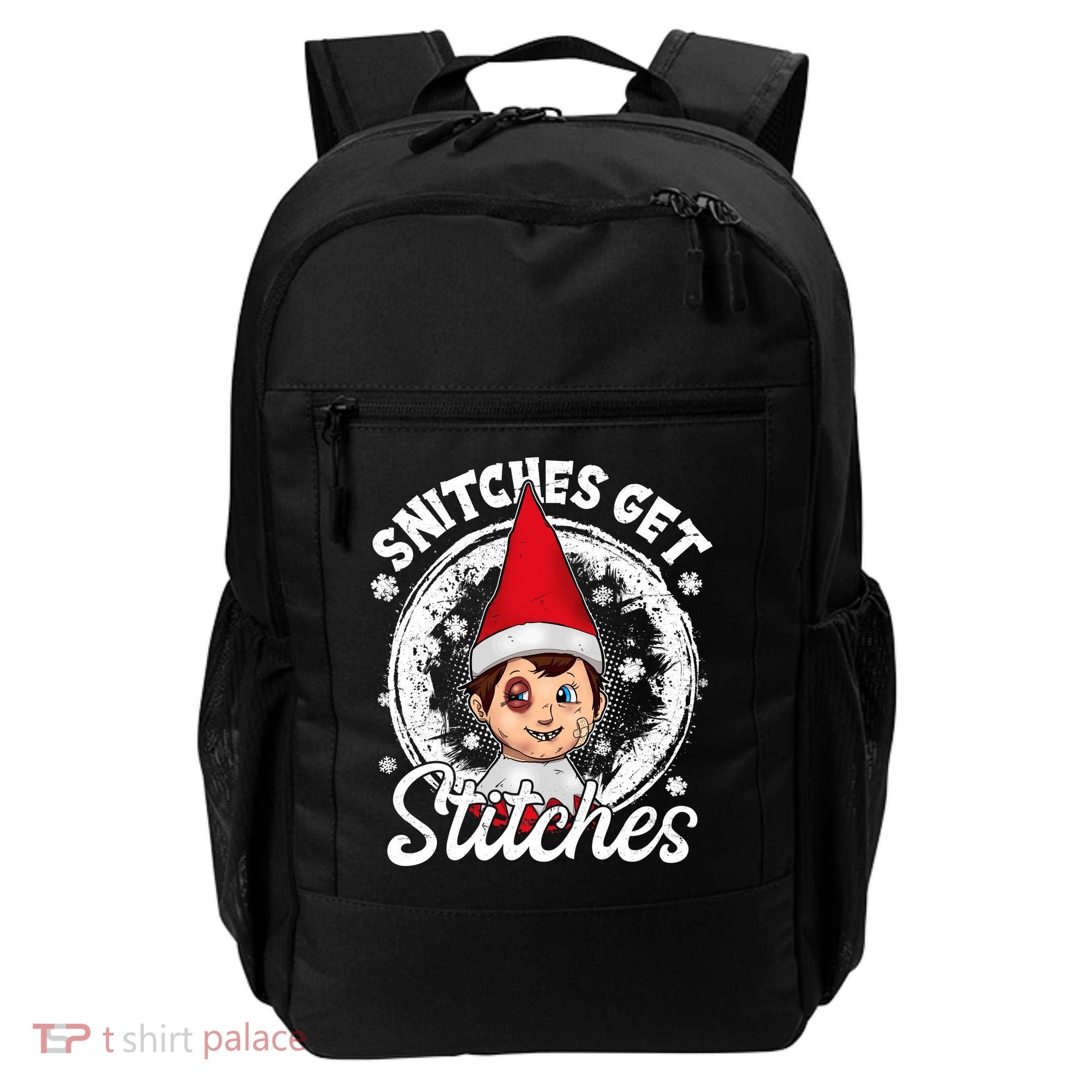 Funny Christmas Snitches Get Stitches Backpack