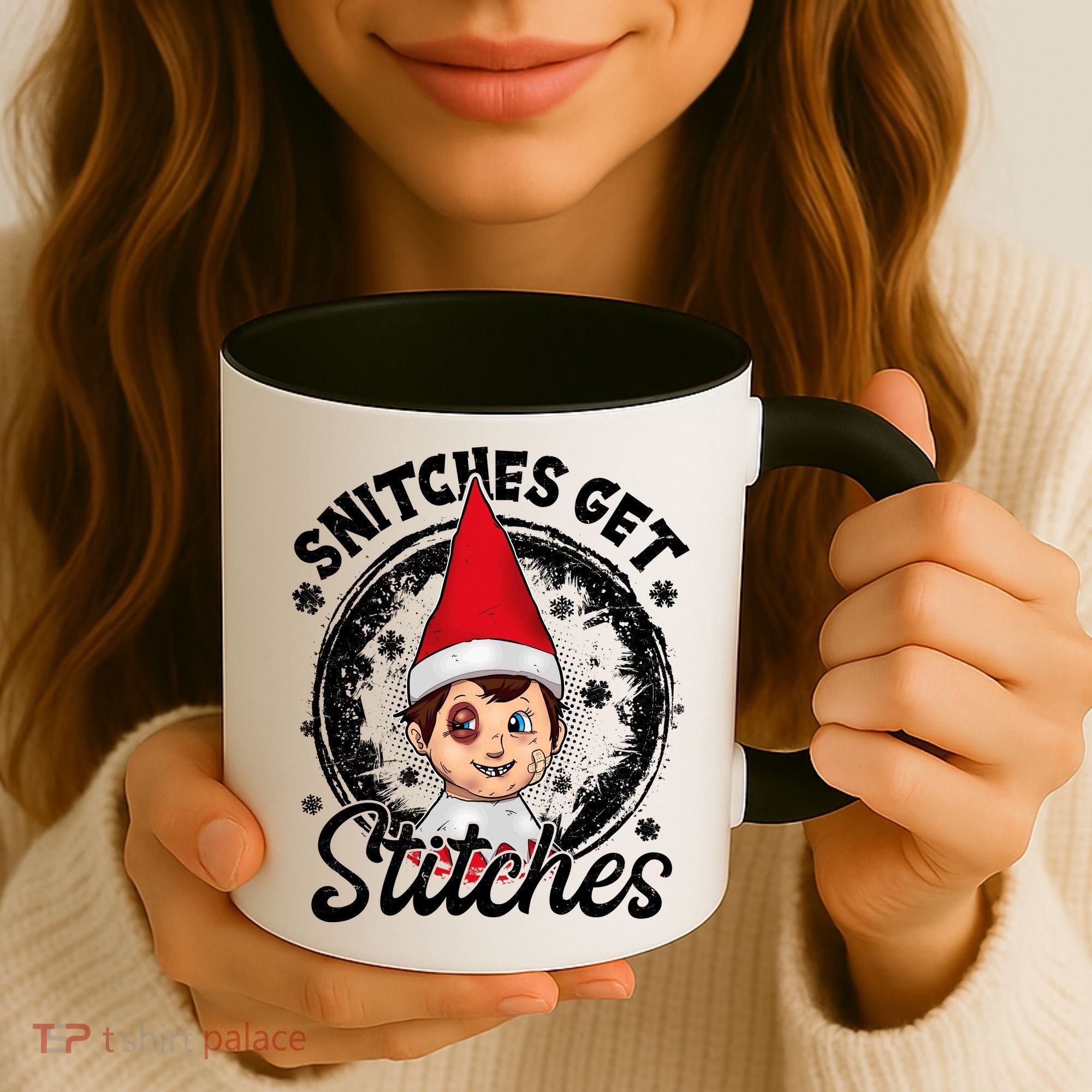 Funny Christmas Snitches Get Stitches Coffee Mug