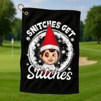 Funny Christmas Snitches Get Stitches Golf Towel thumb 1