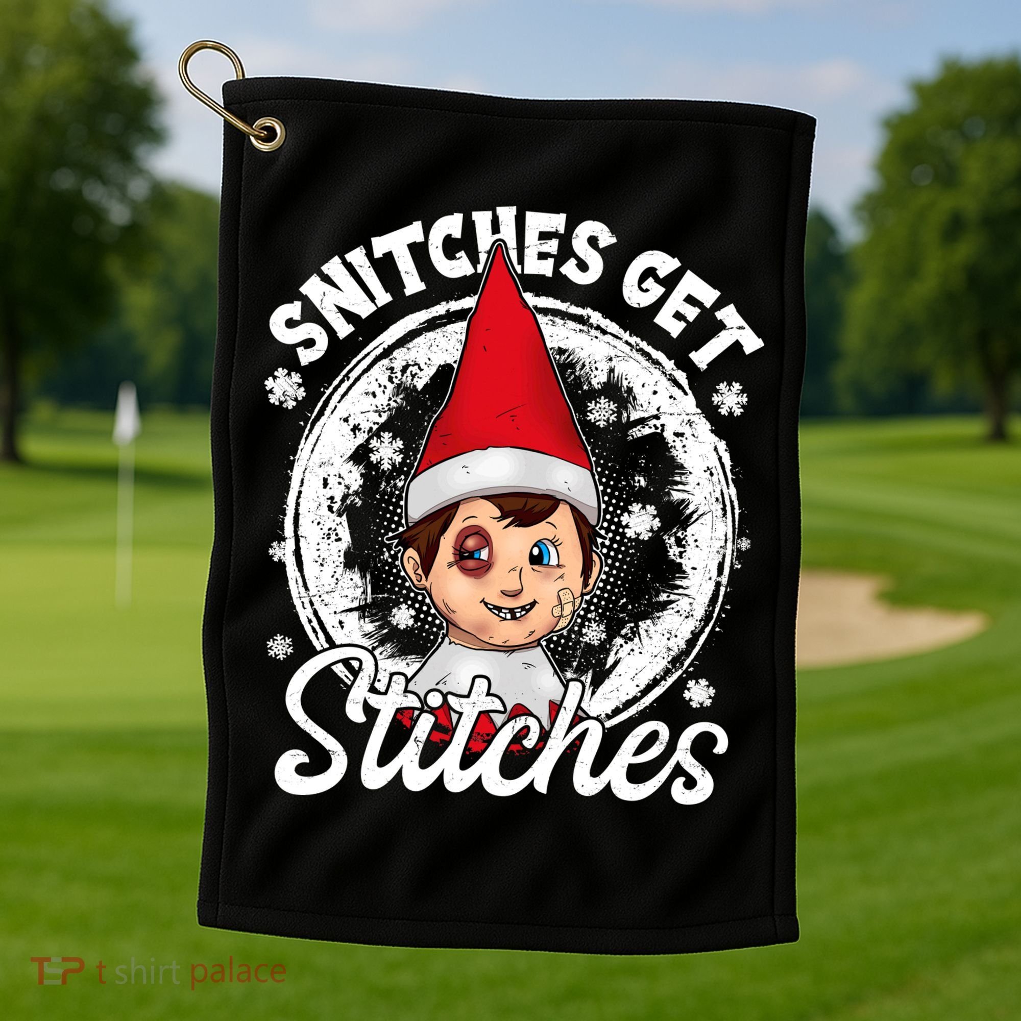 Funny Christmas Snitches Get Stitches Golf Towel