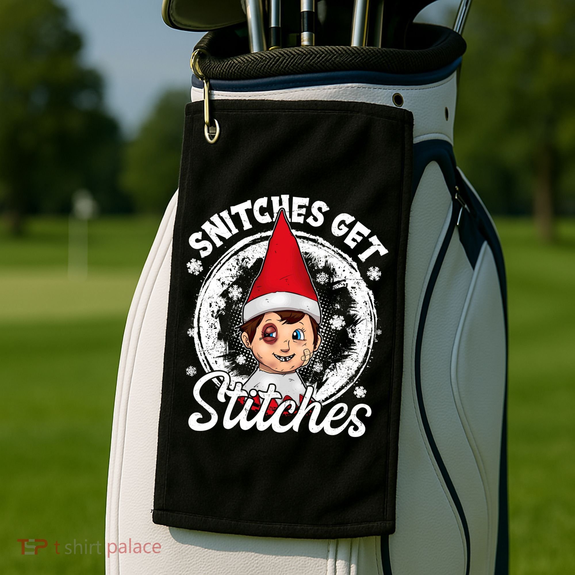 Funny Christmas Snitches Get Stitches Golf Towel