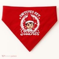Funny Christmas Snitches Get Stitches USA-Made Doggie Bandana thumb 0