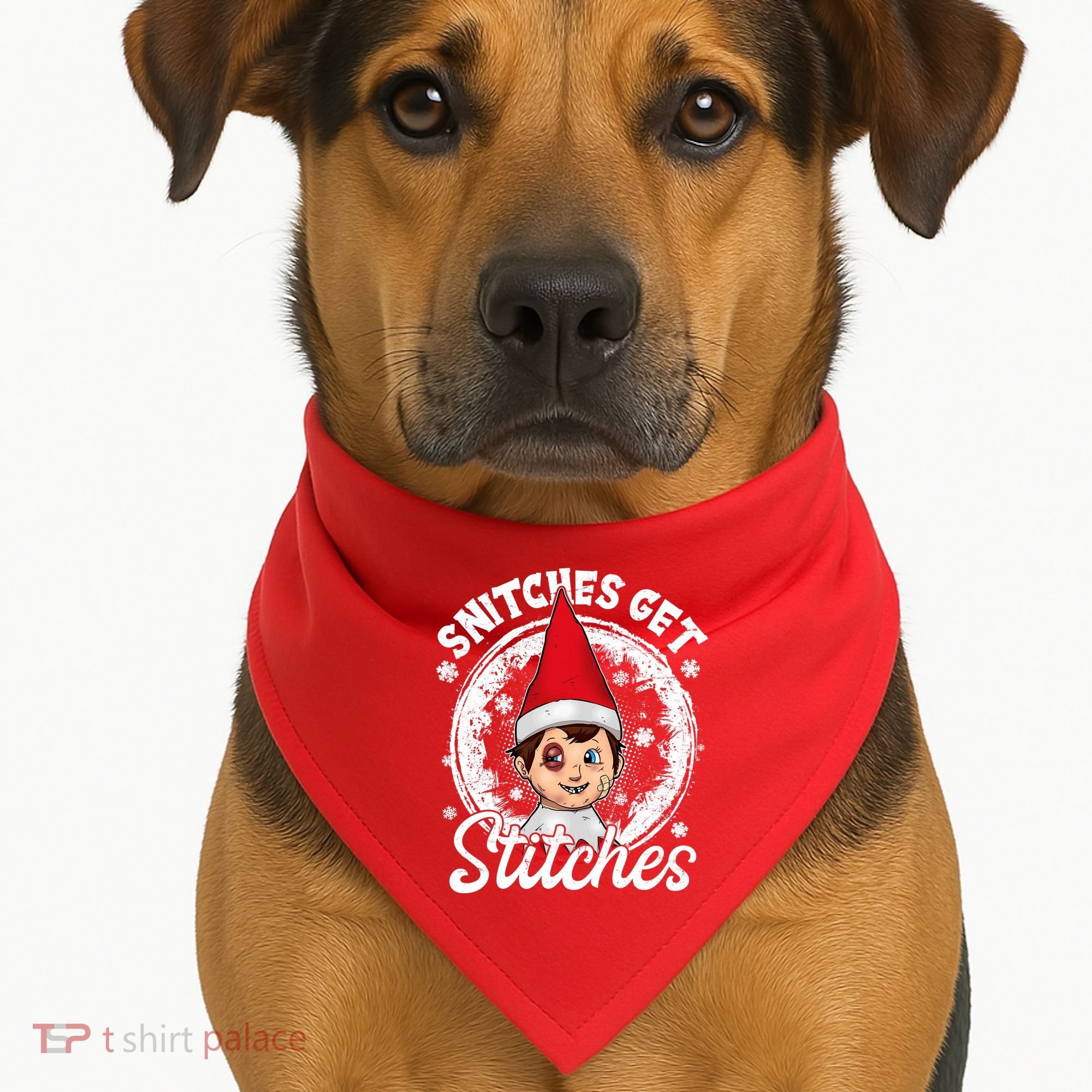 Funny Christmas Snitches Get Stitches USA-Made Doggie Bandana