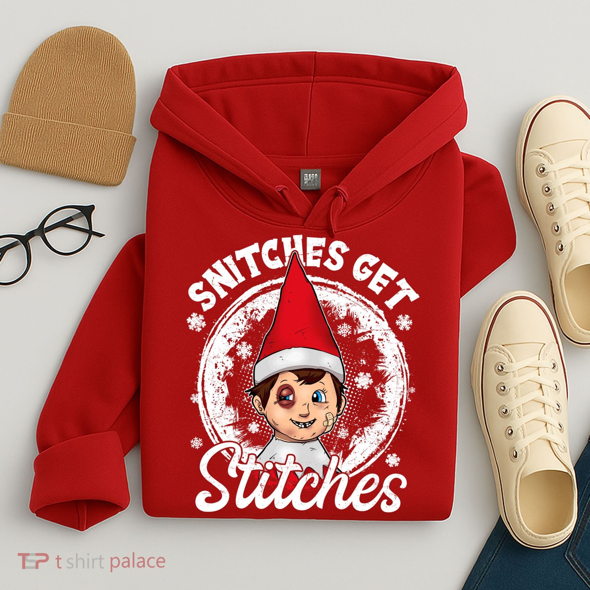 Funny Christmas Snitches Get Stitches Hoodie