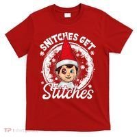 Funny Christmas Snitches Get Stitches T-Shirt thumb 0