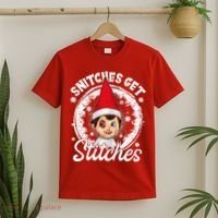 Funny Christmas Snitches Get Stitches T-Shirt thumb 2