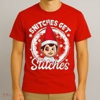 Funny Christmas Snitches Get Stitches T-Shirt thumb 3