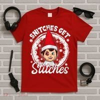 Funny Christmas Snitches Get Stitches T-Shirt thumb 5
