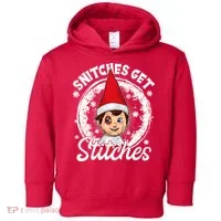 Funny Christmas Snitches Get Stitches Toddler Hoodie thumb 0