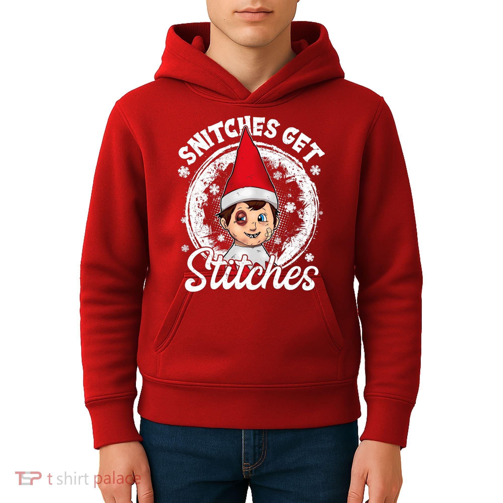 Funny Christmas Snitches Get Stitches Kids Hoodie
