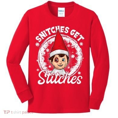 Funny Christmas Snitches Get Stitches Kids Long Sleeve Shirt