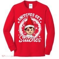 Funny Christmas Snitches Get Stitches Kids Long Sleeve Shirt thumb 0