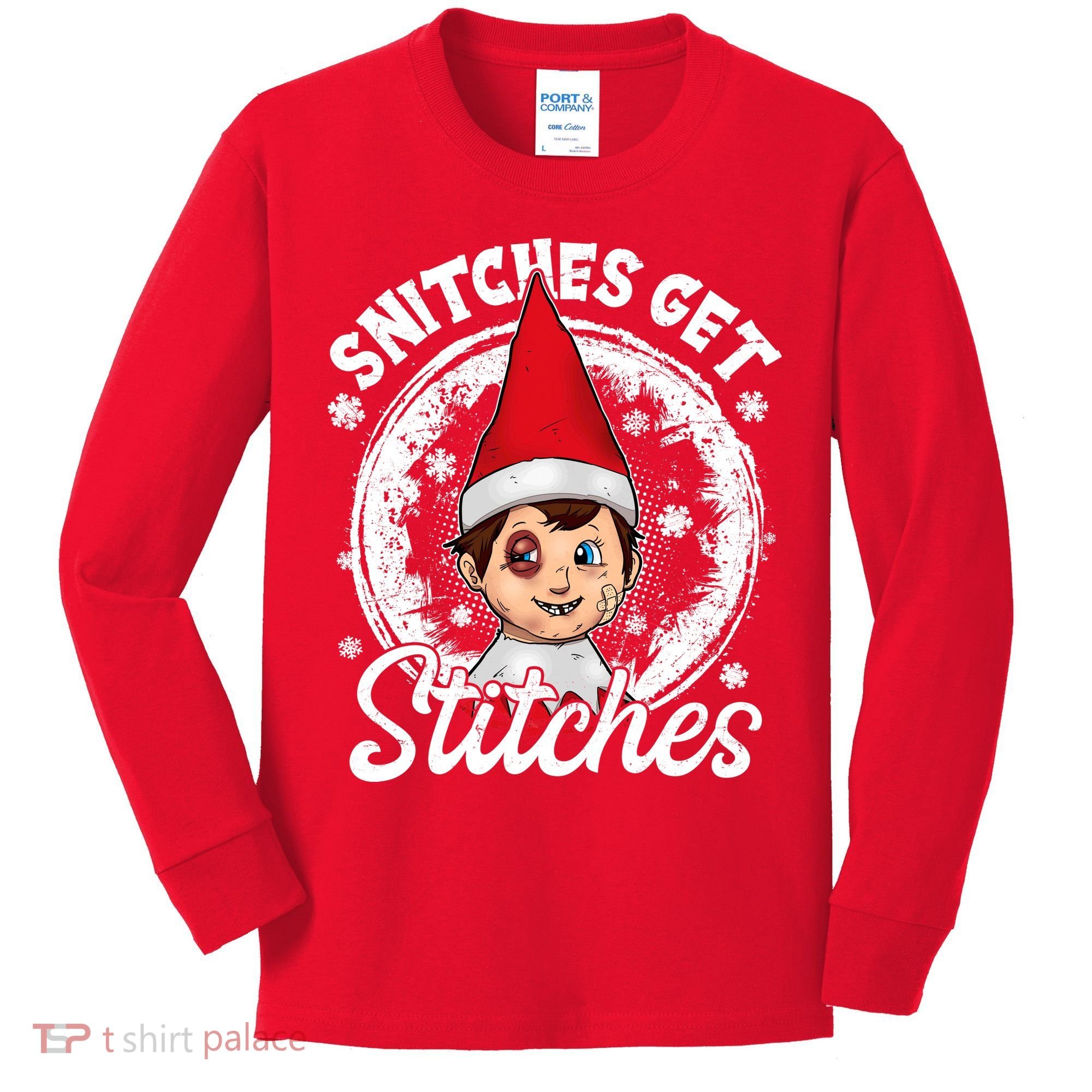 Funny Christmas Snitches Get Stitches Kids Long Sleeve Shirt