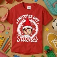 Funny Christmas Snitches Get Stitches Kids T-Shirt thumb 3