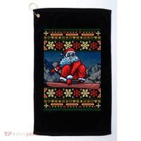 Funny Christmas Santa Claus Snowboarding Ugly Sweater Gift Funny Gift Golf Towel thumb 0