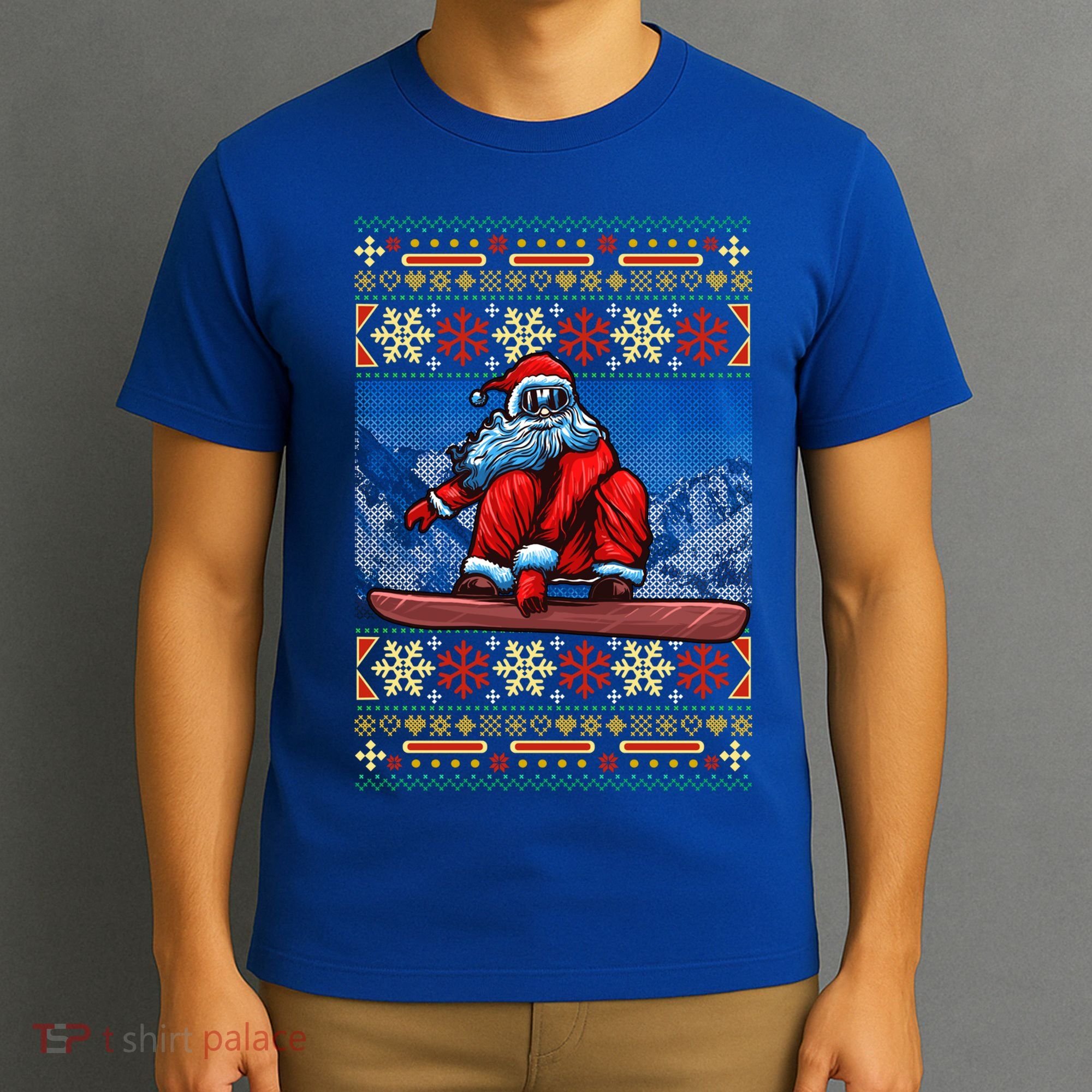 Funny Christmas Santa Claus Snowboarding Ugly Sweater Gift Funny Gift T-Shirt