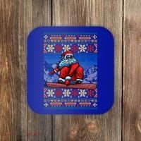 Funny Christmas Santa Claus Snowboarding Ugly Sweater Gift Funny Gift Coaster thumb 0