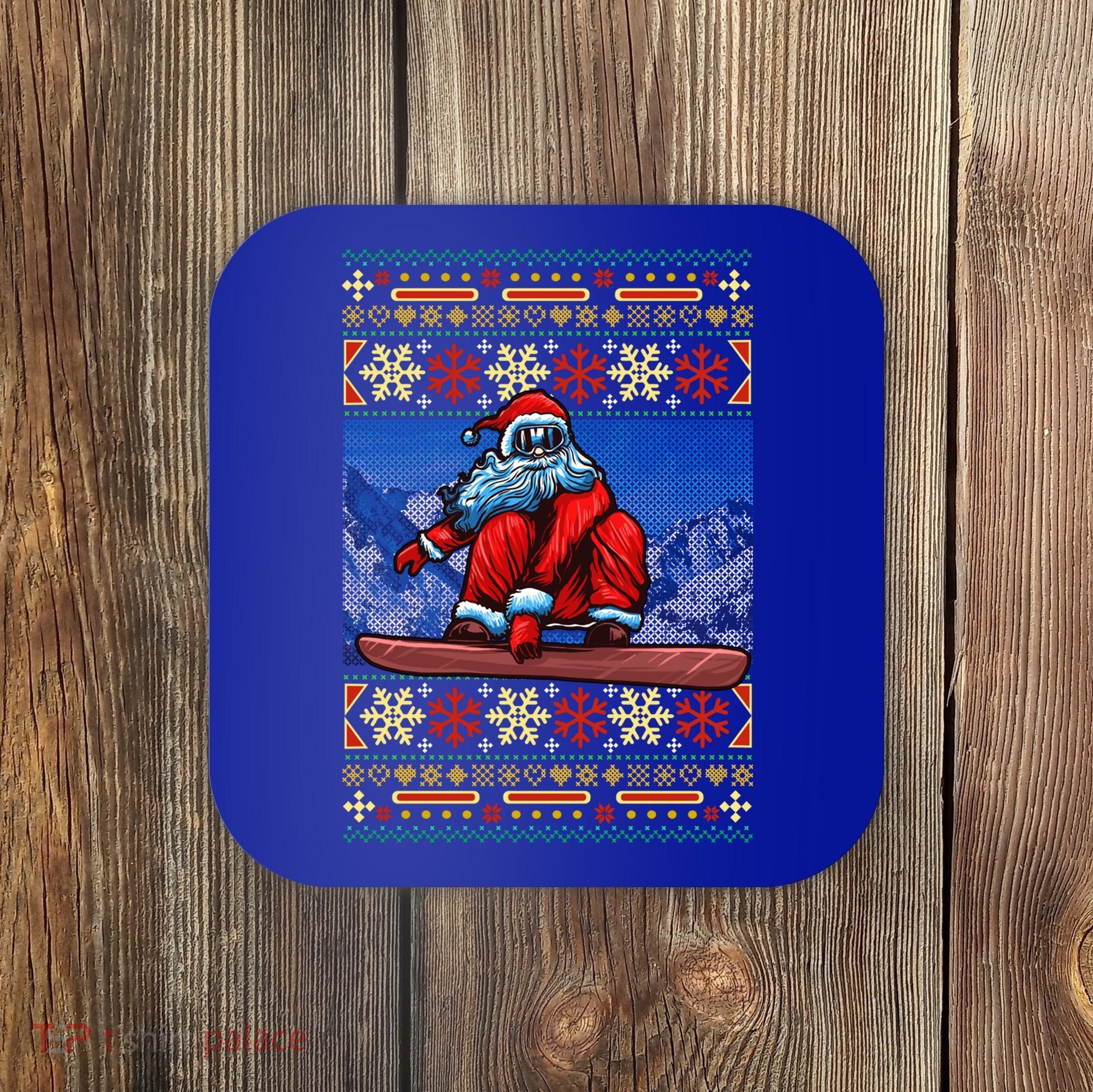 Funny Christmas Santa Claus Snowboarding Ugly Sweater Gift Funny Gift Coaster