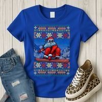 Funny Christmas Santa Claus Snowboarding Ugly Sweater Gift Funny Gift Women's T-Shirt thumb 3