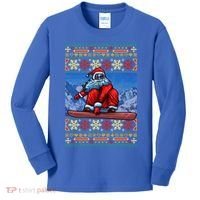 Funny Christmas Santa Claus Snowboarding Ugly Sweater Gift Funny Gift Kids Long Sleeve Shirt thumb 0