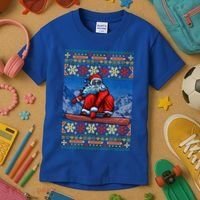 Funny Christmas Santa Claus Snowboarding Ugly Sweater Gift Funny Gift Kids T-Shirt thumb 3