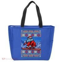 Funny Christmas Santa Claus Snowboarding Ugly Sweater Gift Funny Gift Tote Bag thumb 0