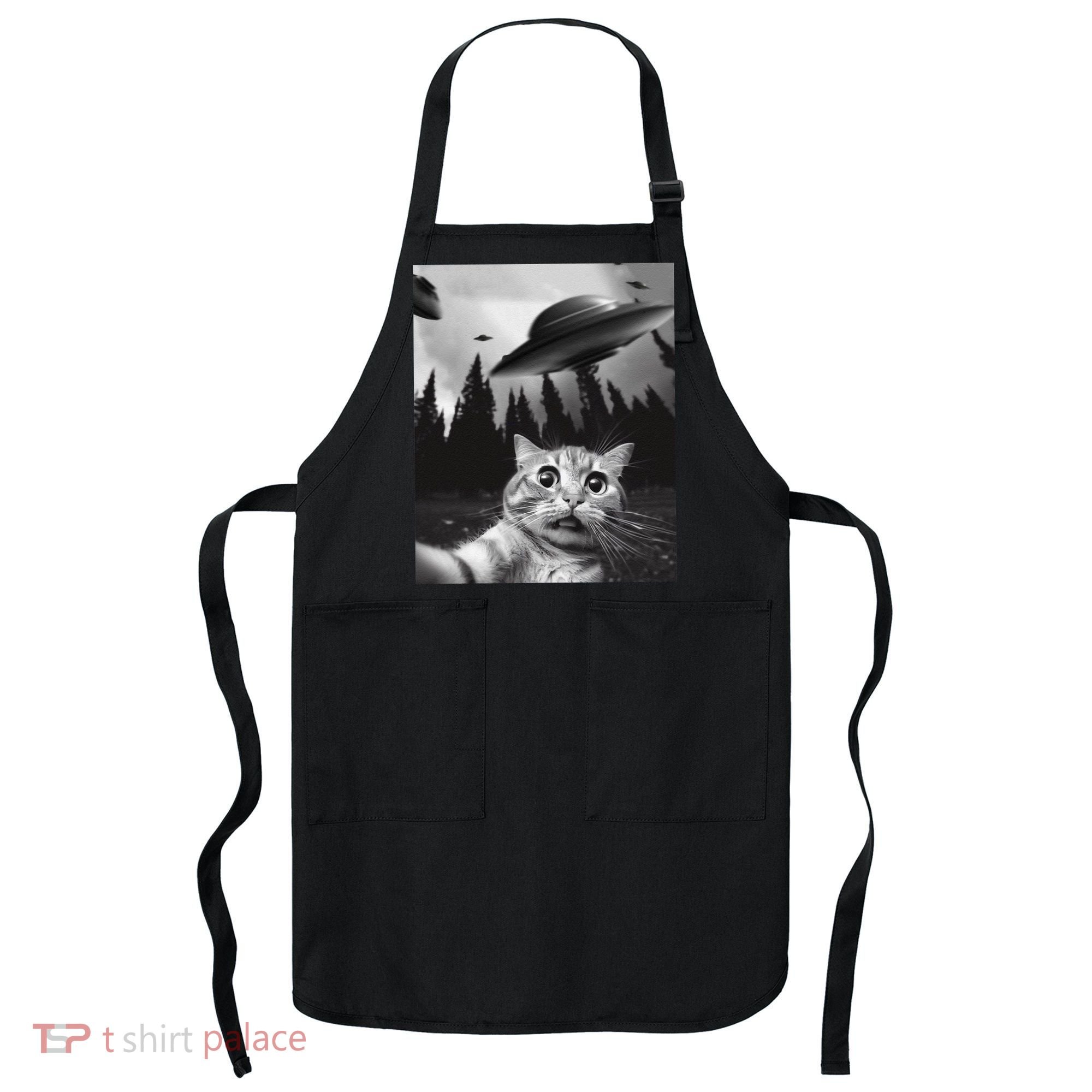 Funny Cat Selfie With Ufos Apron
