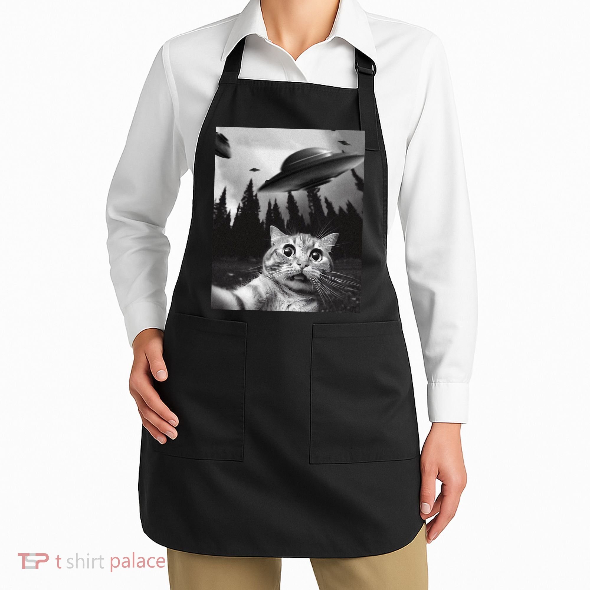 Funny Cat Selfie With Ufos Apron
