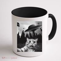 Funny Cat Selfie With Ufos Coffee Mug thumb 1