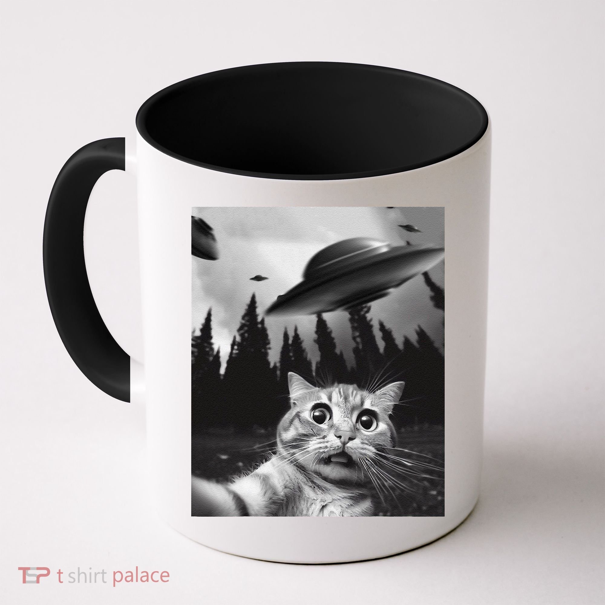 Funny Cat Selfie With Ufos Coffee Mug