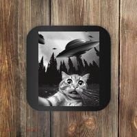 Funny Cat Selfie With Ufos Coaster thumb 0