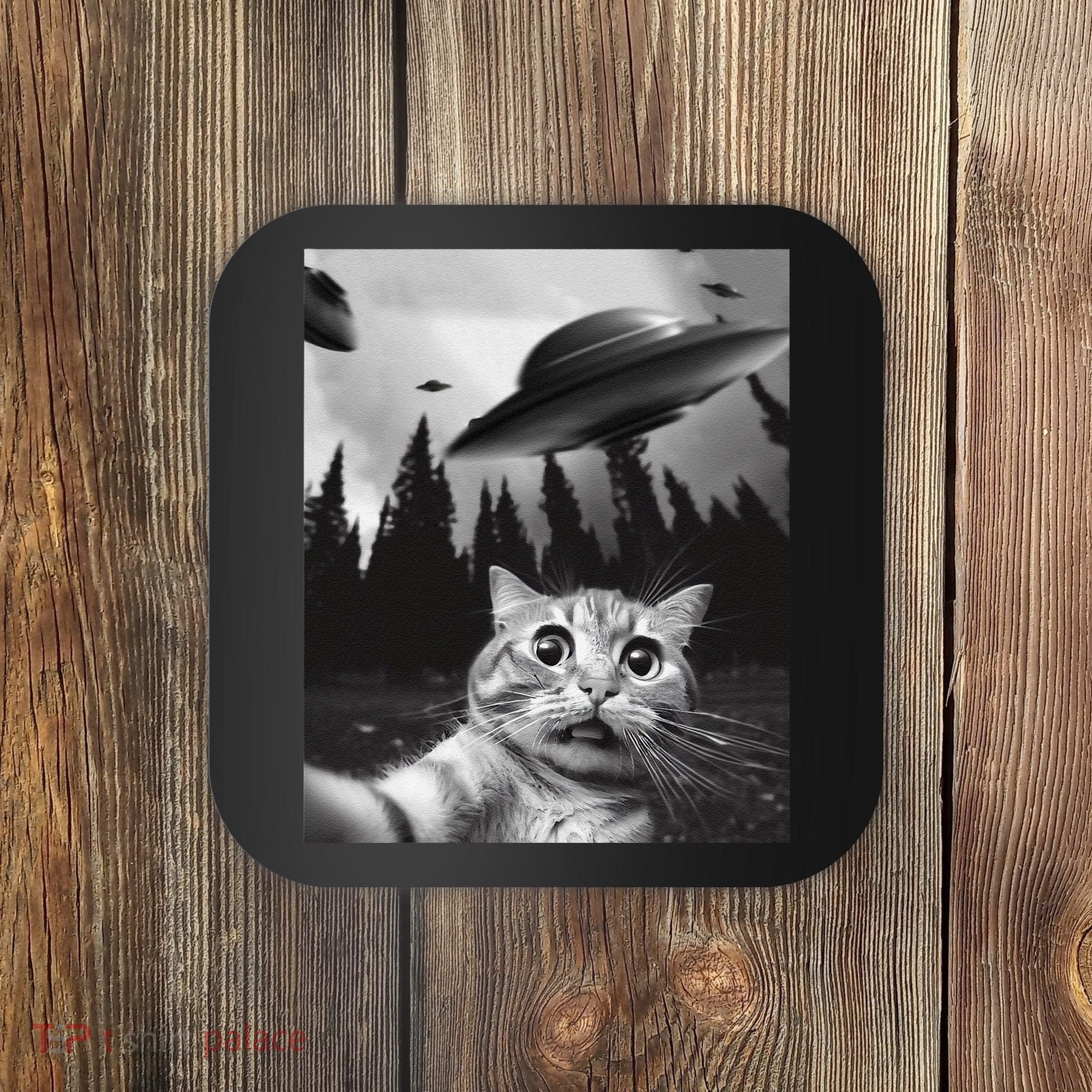 Funny Cat Selfie With Ufos Coaster