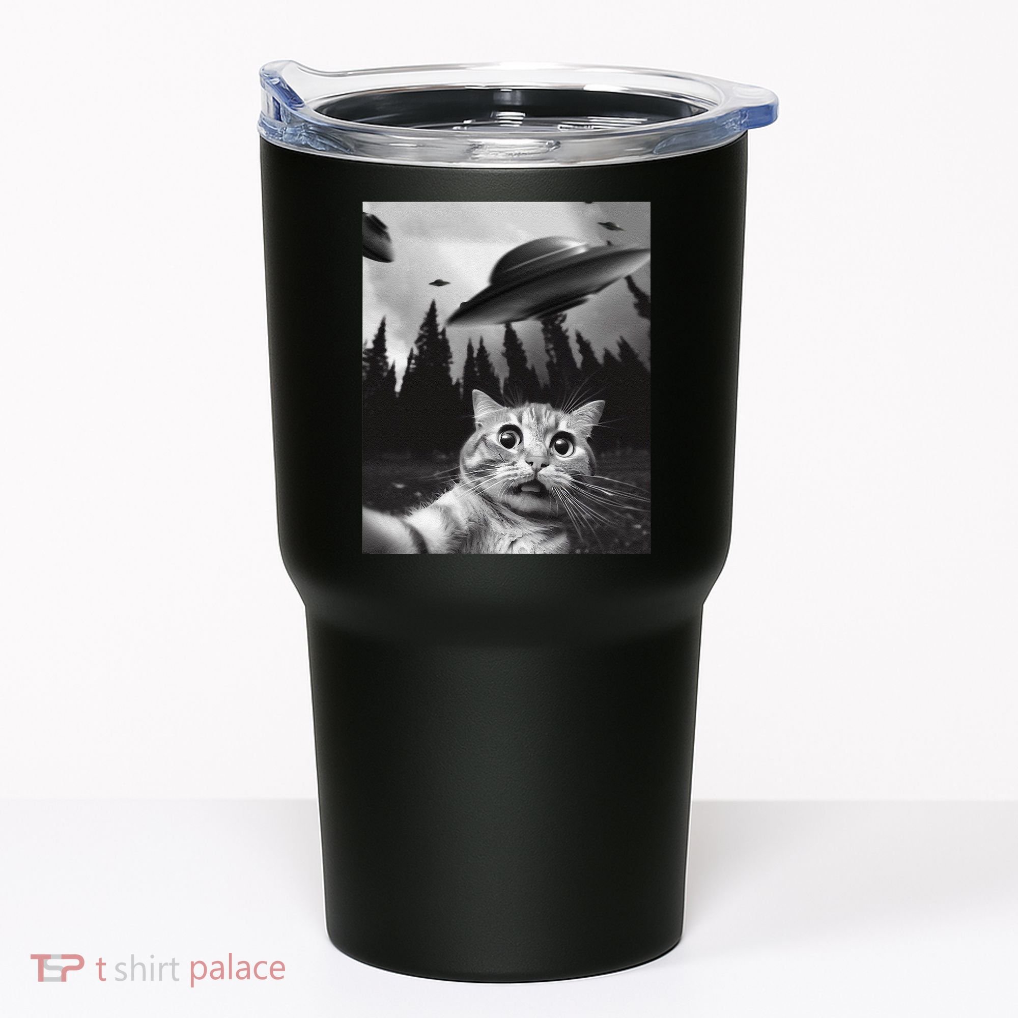 Funny Cat Selfie With Ufos Tumbler