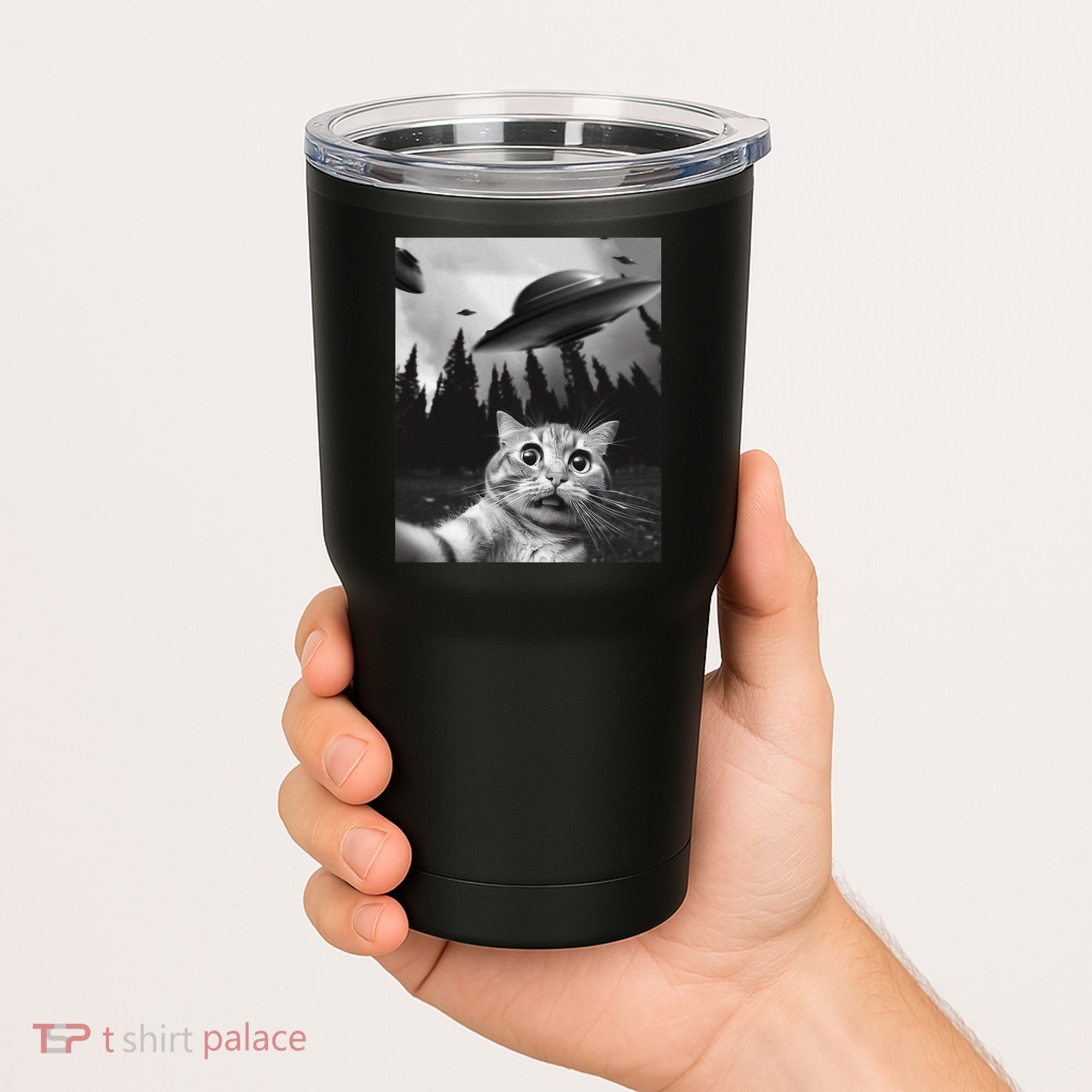 Funny Cat Selfie With Ufos Tumbler