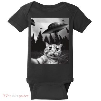 Funny Cat Selfie With Ufos Baby Bodysuit