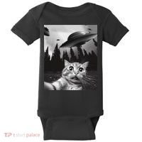 Funny Cat Selfie With Ufos Baby Bodysuit thumb 0
