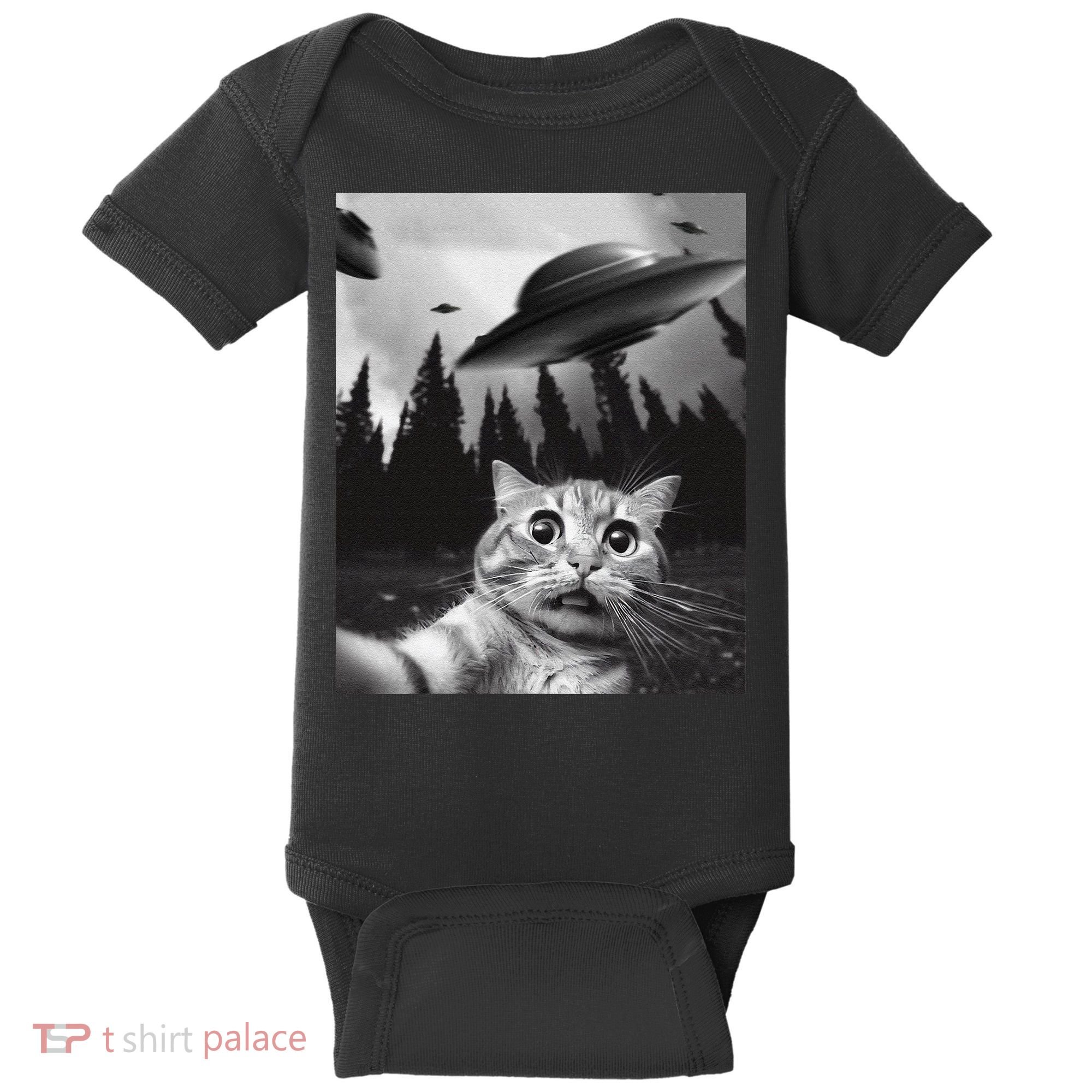 Funny Cat Selfie With Ufos Baby Bodysuit