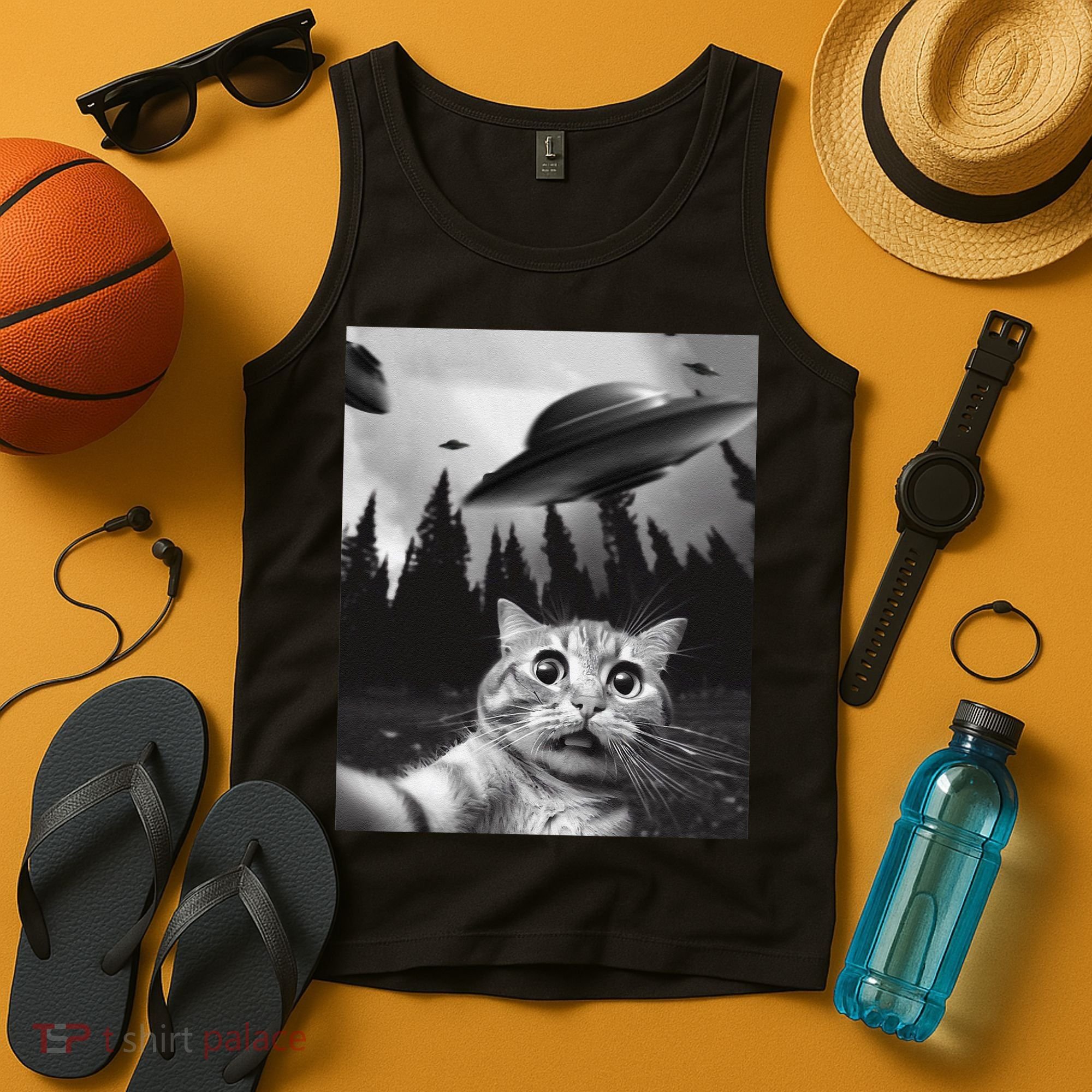 Funny Cat Selfie With Ufos Tank Top