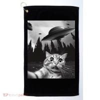 Funny Cat Selfie With Ufos Golf Towel thumb 0