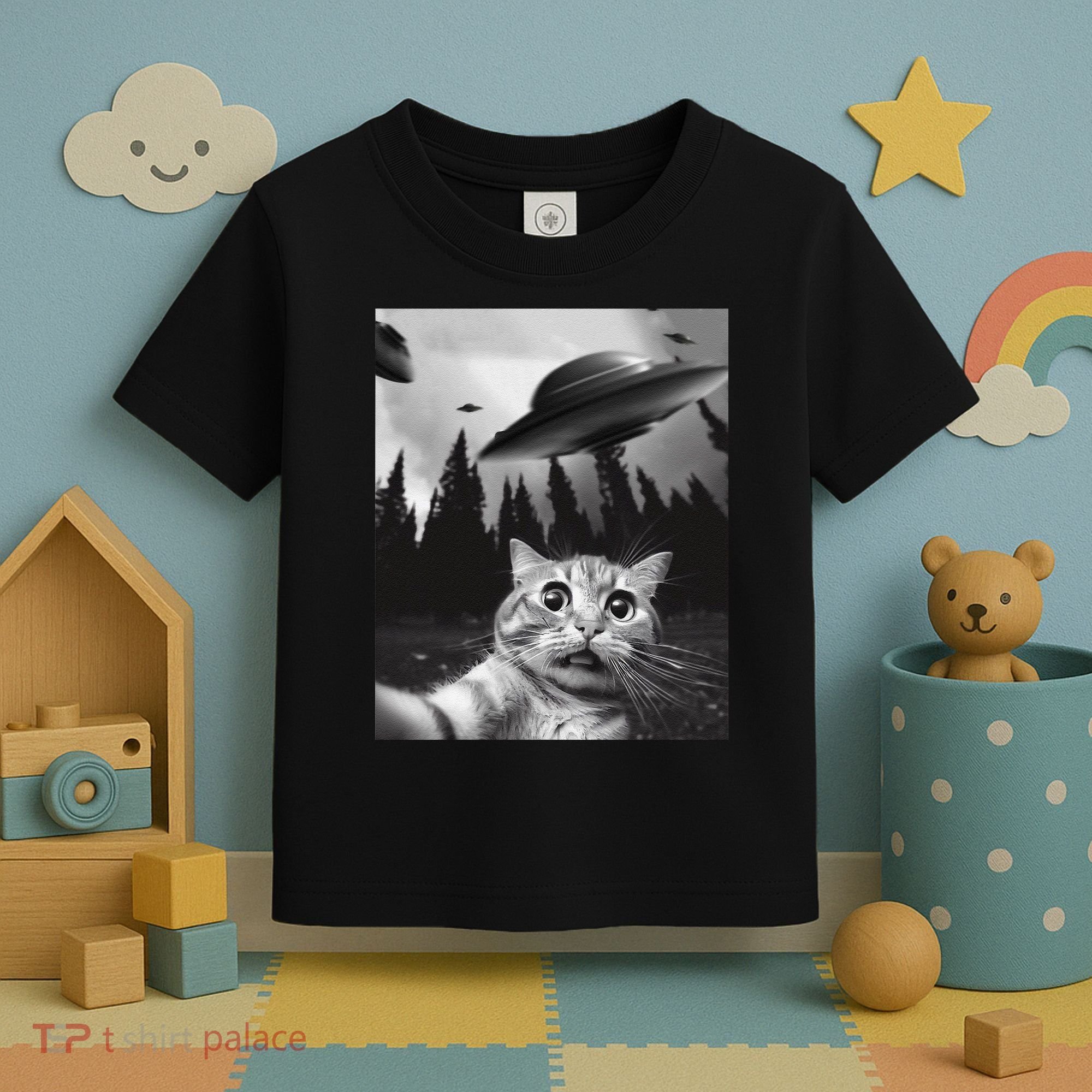Funny Cat Selfie With Ufos Toddler T-Shirt