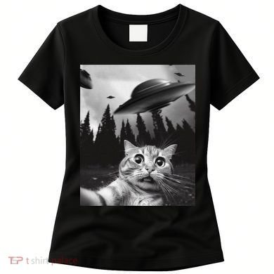 Funny Cat Selfie With Ufos Women's T-Shirt