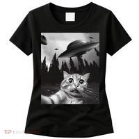 Funny Cat Selfie With Ufos Women's T-Shirt thumb 0