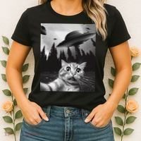 Funny Cat Selfie With Ufos Women's T-Shirt thumb 2
