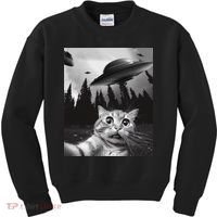 Funny Cat Selfie With Ufos Kids Sweatshirt thumb 0