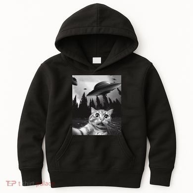 Funny Cat Selfie With Ufos Kids Hoodie