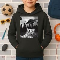 Funny Cat Selfie With Ufos Kids Hoodie thumb 2